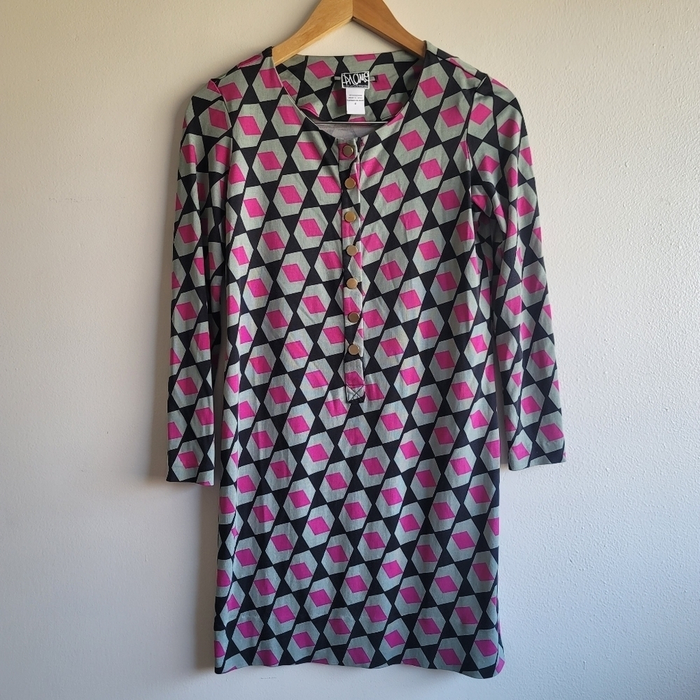 Diane Von Furstenberg, ‎ Emsley Silk Diamond Haze Dress, Black/Pink/Moss, Size 0